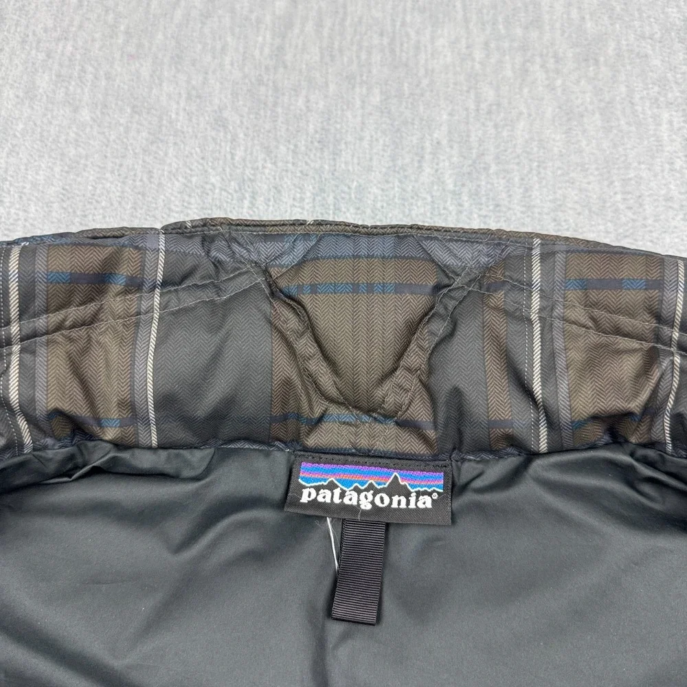 Patagonia Vest Womens Small Gray Brown Plaid Puffer Full Zip Goose Down Gorpcore